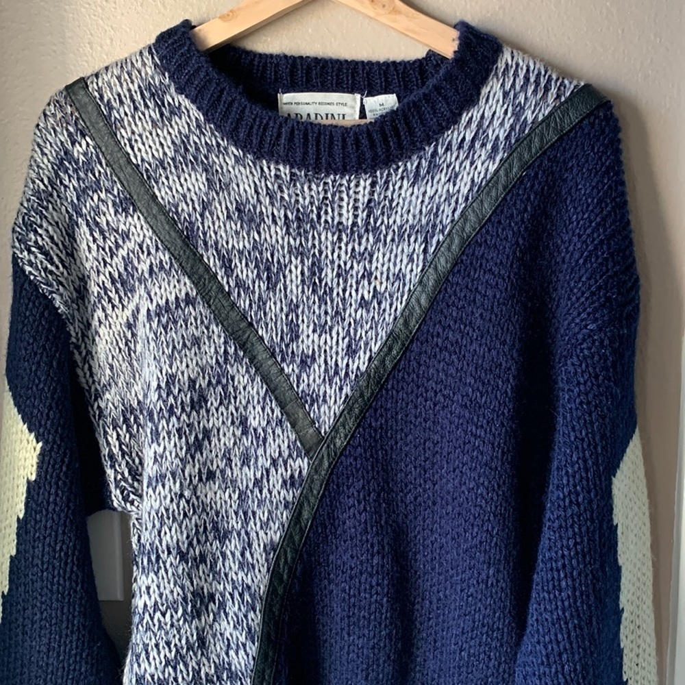 Vintage ABADINI Blue Unisex Oversized Long Sleeve Sweater